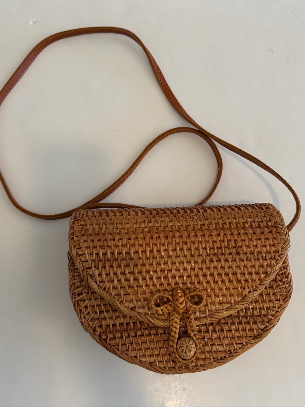 Brown Woven Rattan Crossbody Bag